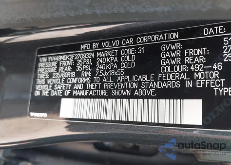 2015 Volvo Xc60 T6 z USA, uszkodzony, nr VIN YV449MDK2F2709324